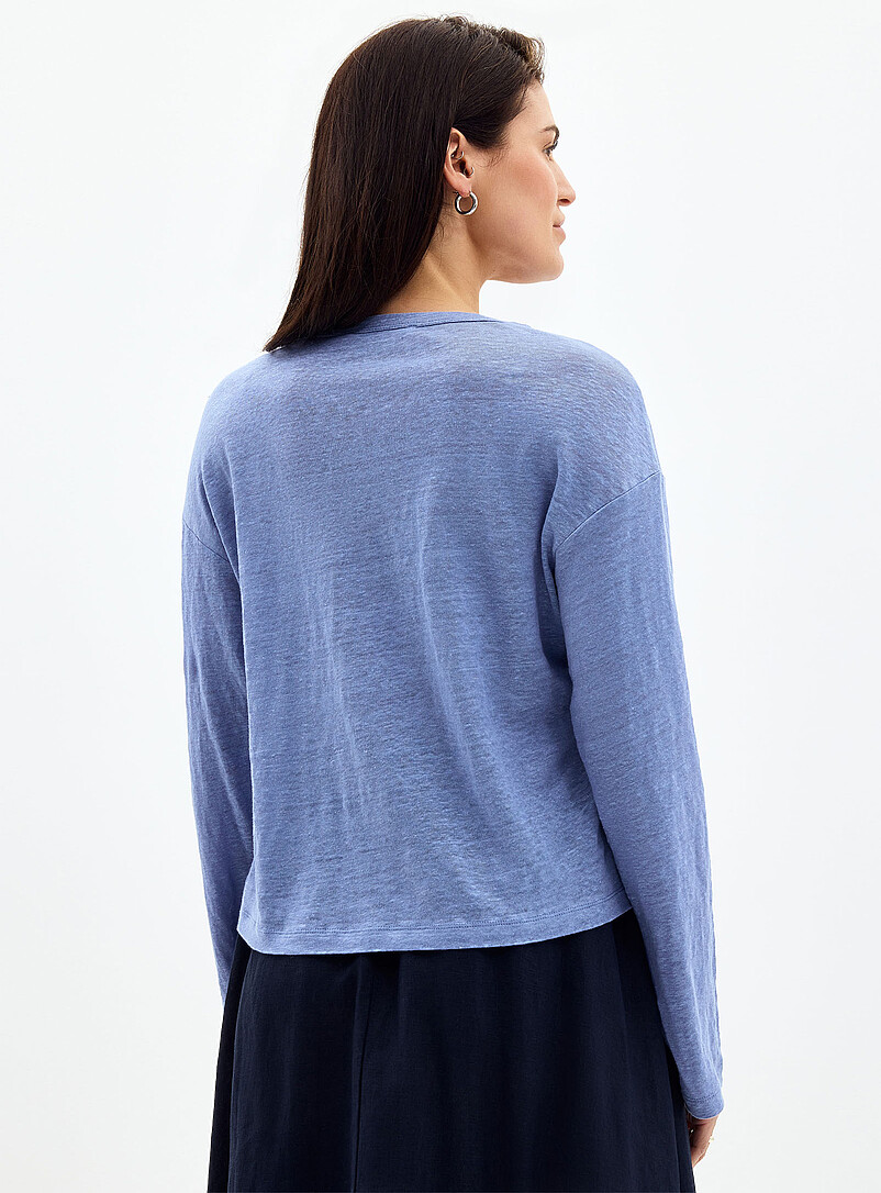 Contemporaine: Le t-shirt uni manches longues pur lin Brun pour femme