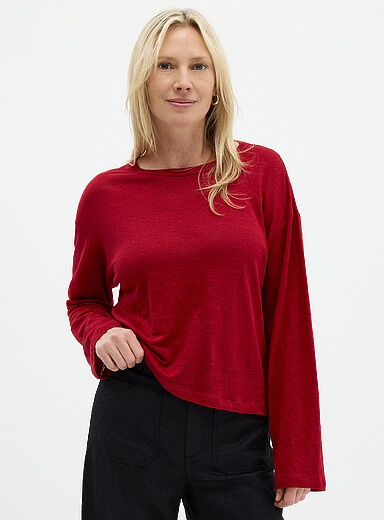 Solid pure linen long-sleeve T-shirt
