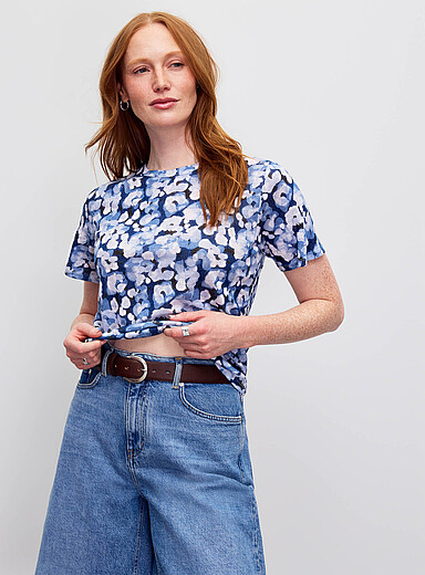 Patterned 100% slub linen T-shirt
