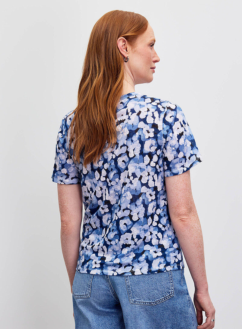 Contemporaine: Le t-shirt flamm&eacute; &agrave; motif pur lin Bleu moyen - Ardoise pour femme