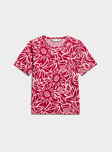 Patterned 100% slub linen T-shirt