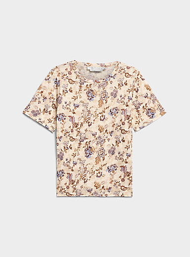 Contemporaine Patterned Yellow Patterned 100% slub linen T-shirt for women