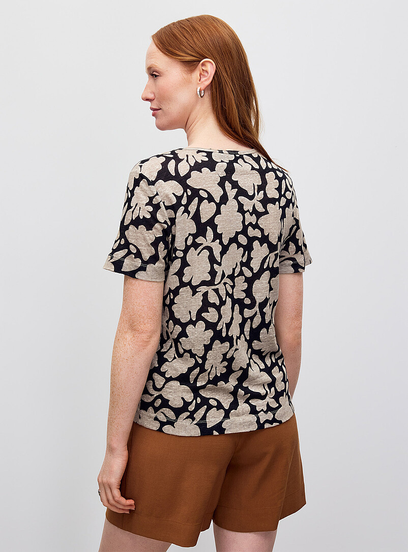 Contemporaine: Le t-shirt col V pur lin Kaki - Sauge - Olive pour femme