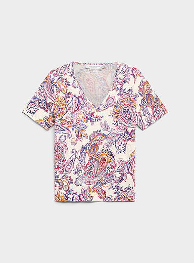 Pure linen V-neck T-shirt