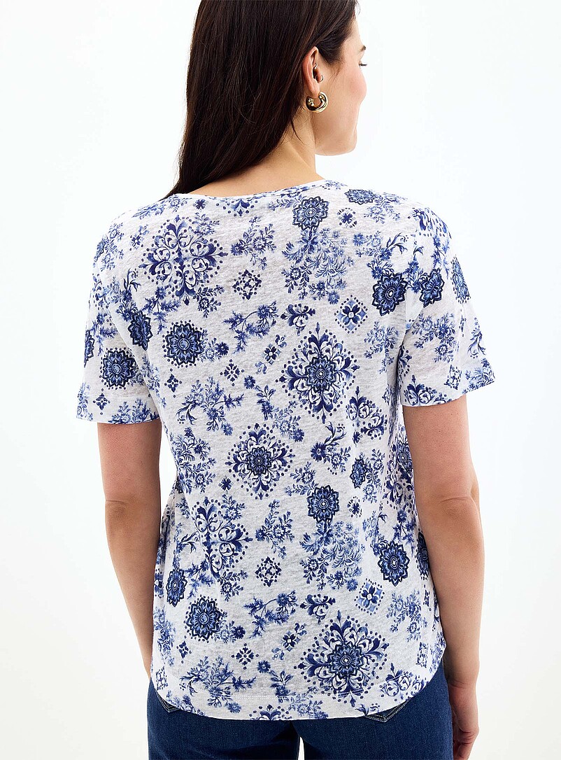 Contemporaine: Le t-shirt col V pur lin Kaki - Sauge - Olive pour femme