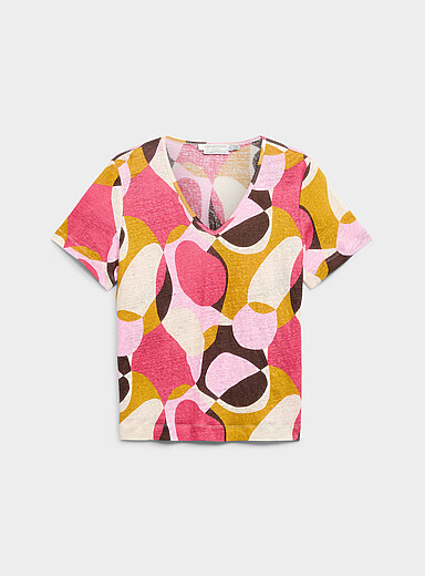 Contemporaine Pink Pure linen V-neck T-shirt for women