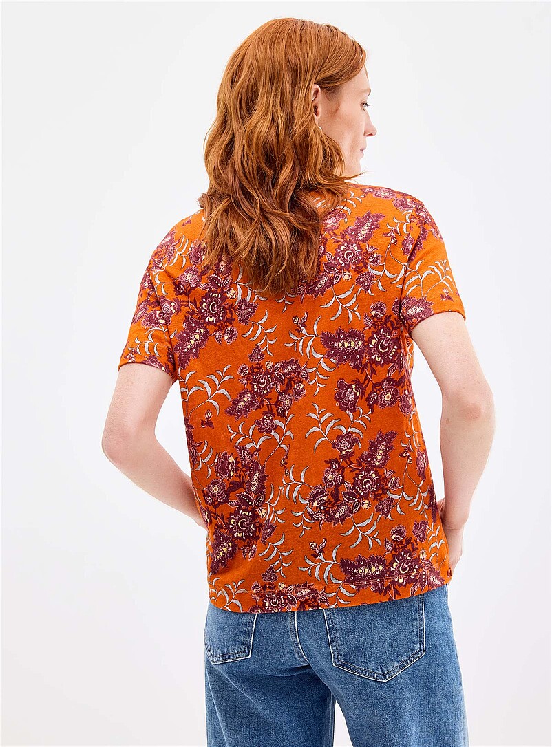 Contemporaine: Le t-shirt col V pur lin Kaki - Sauge - Olive pour femme