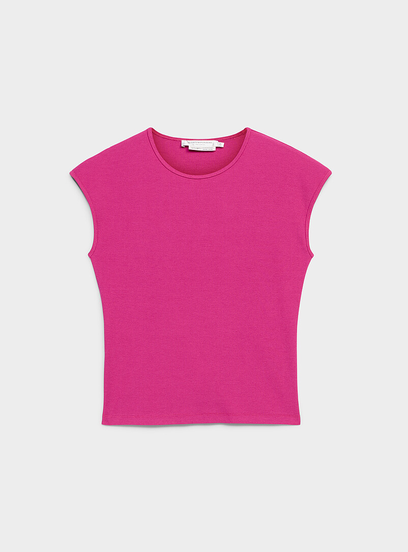 Contemporaine: Le t-shirt c&ocirc;tel&eacute; ajust&eacute; manches cape Blanc pour femme