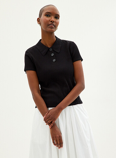 Plain ribbed fitted polo shirt