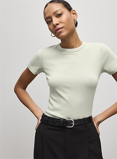 Contemporaine Mint/Pistachio Green Crew-neck fitted T-shirt for women