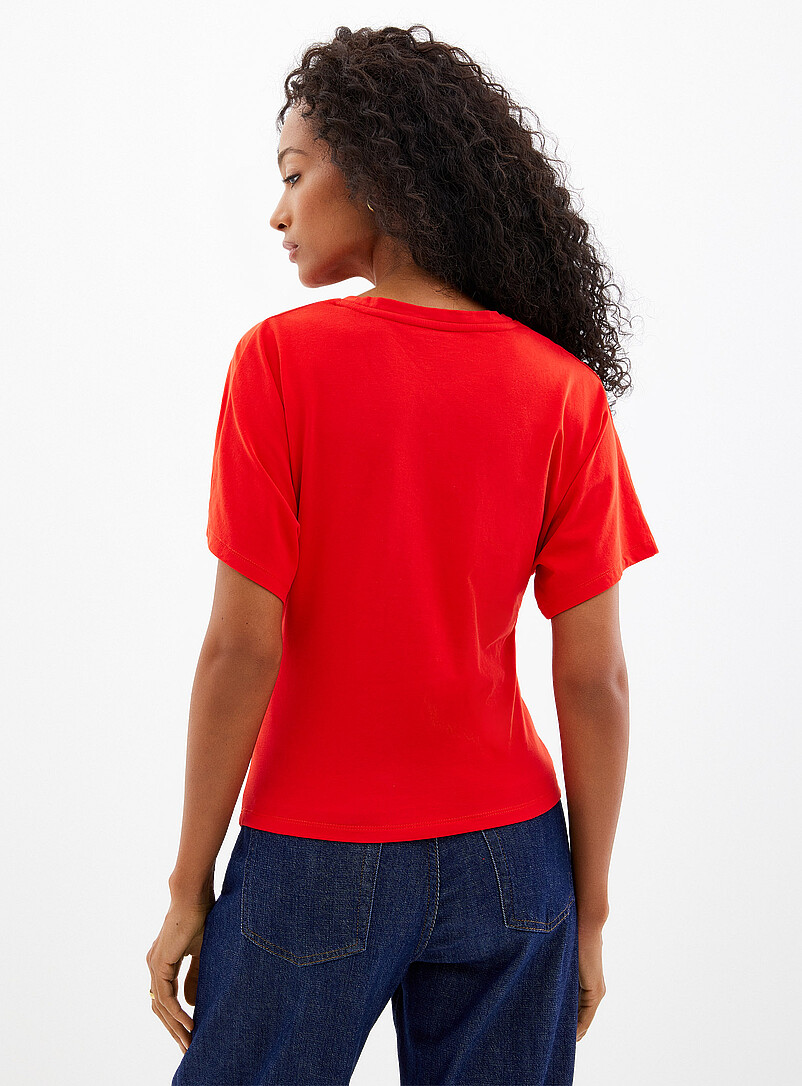 Contemporaine Ruby/Vermilion Pleated waist organic cotton T-shirt for women