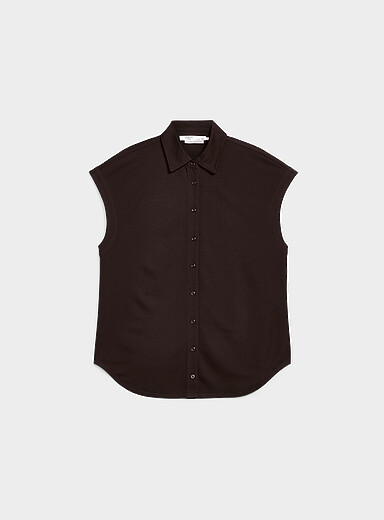 Piqu&eacute; jersey cap-sleeve shirt