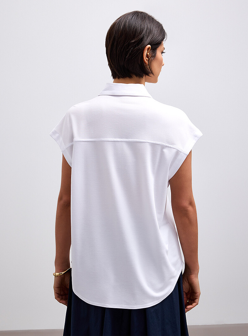 Contemporaine Green Piqu&eacute; jersey cap-sleeve shirt for women