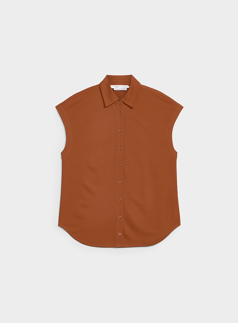 Contemporaine Green Piqu&eacute; jersey cap-sleeve shirt for women