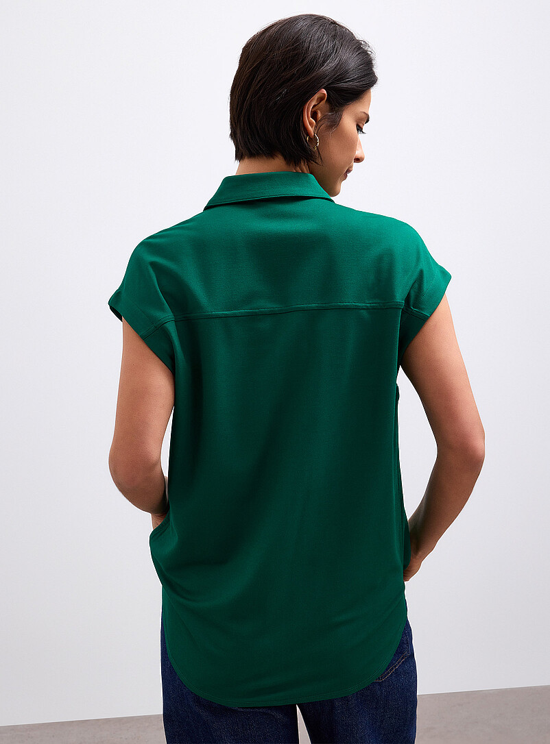 Contemporaine Green Piqu&eacute; jersey cap-sleeve shirt for women