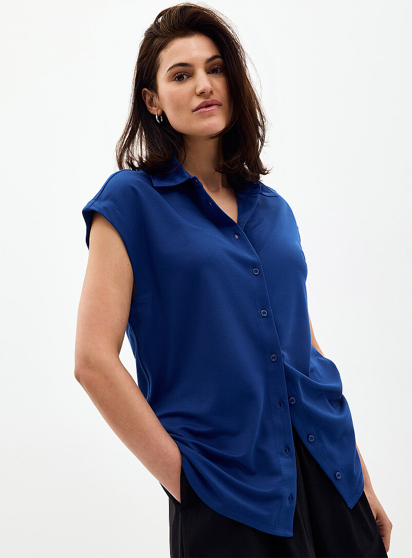 Contemporaine Green Piqu&eacute; jersey cap-sleeve shirt for women