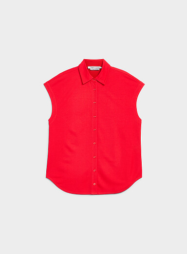 Piqu&eacute; jersey cap-sleeve shirt