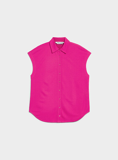 Piqu&eacute; jersey cap-sleeve shirt
