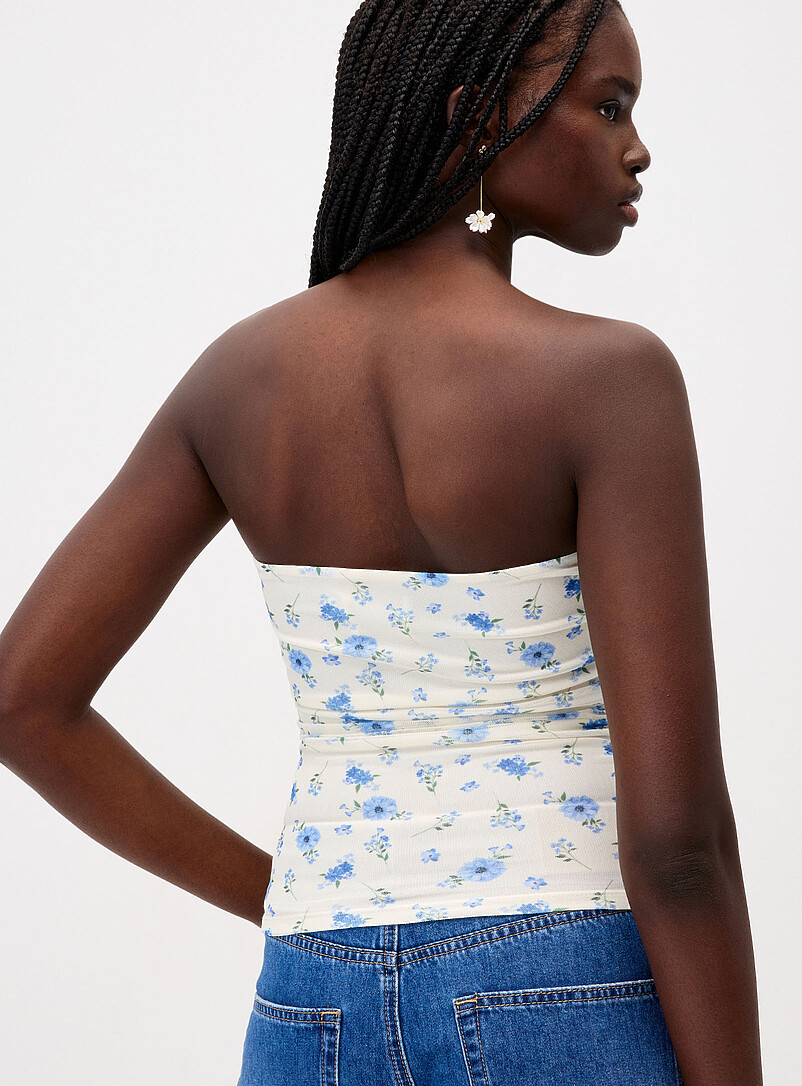 Twik Black Ruched mesh tube top for women