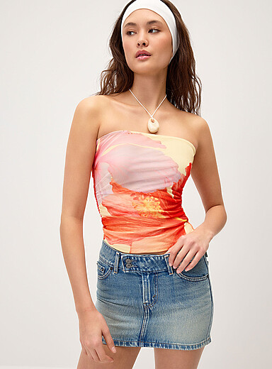 Ruched mesh tube top