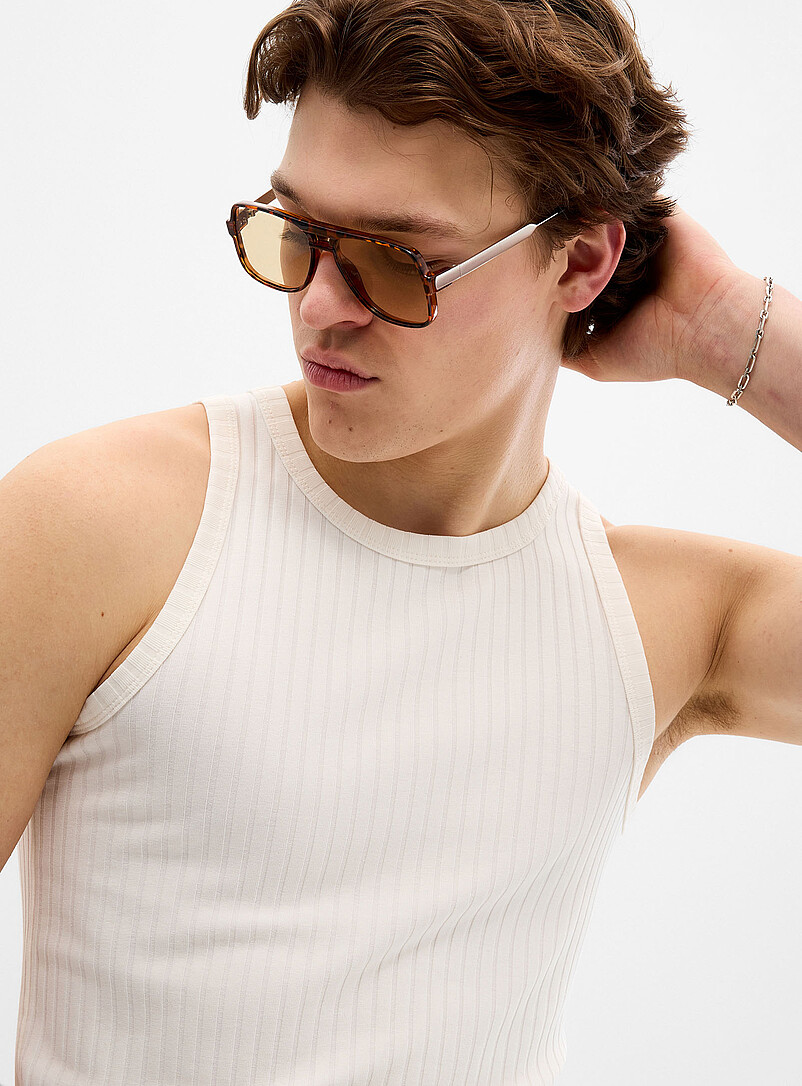 Djab: La camisole c&ocirc;tel&eacute;e bordure contraste Blanc cass&eacute; pour homme