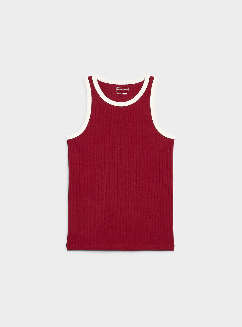 Djab: La camisole c&ocirc;tel&eacute;e bordure contraste Blanc cass&eacute; pour homme