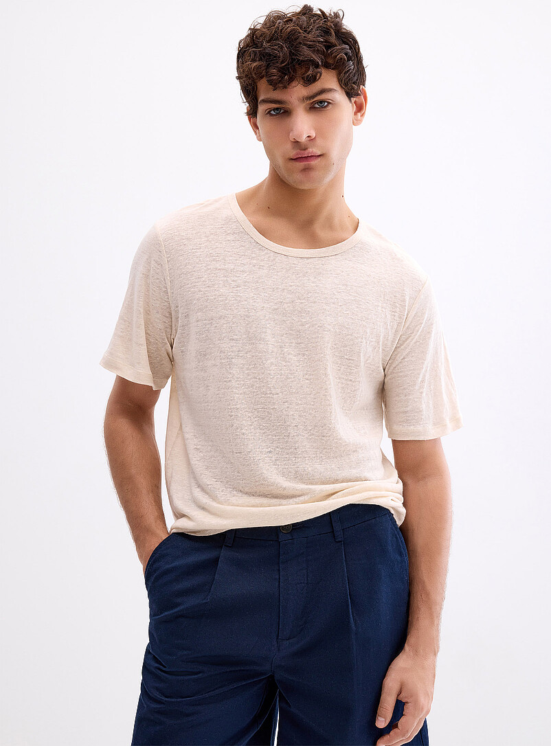Le 31: Le t-shirt jersey pur lin <b>Coupe confort</b> Ivoire - Beige cr&egrave;me pour homme