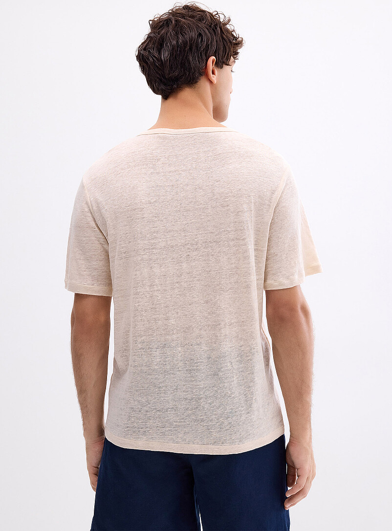 Le 31: Le t-shirt jersey pur lin <b>Coupe confort</b> Ivoire - Beige cr&egrave;me pour homme