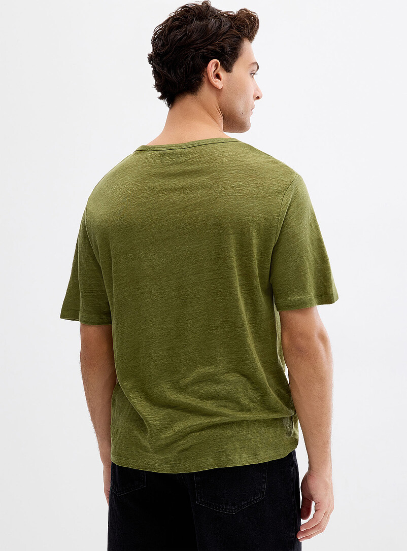 Le 31 Ivory/Cream Beige 100% linen jersey T-shirt <b>Comfort fit</b> for men