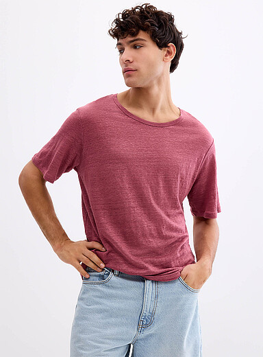 Le 31: Le t-shirt jersey pur lin <b>Coupe confort</b> Vieux rose pour homme