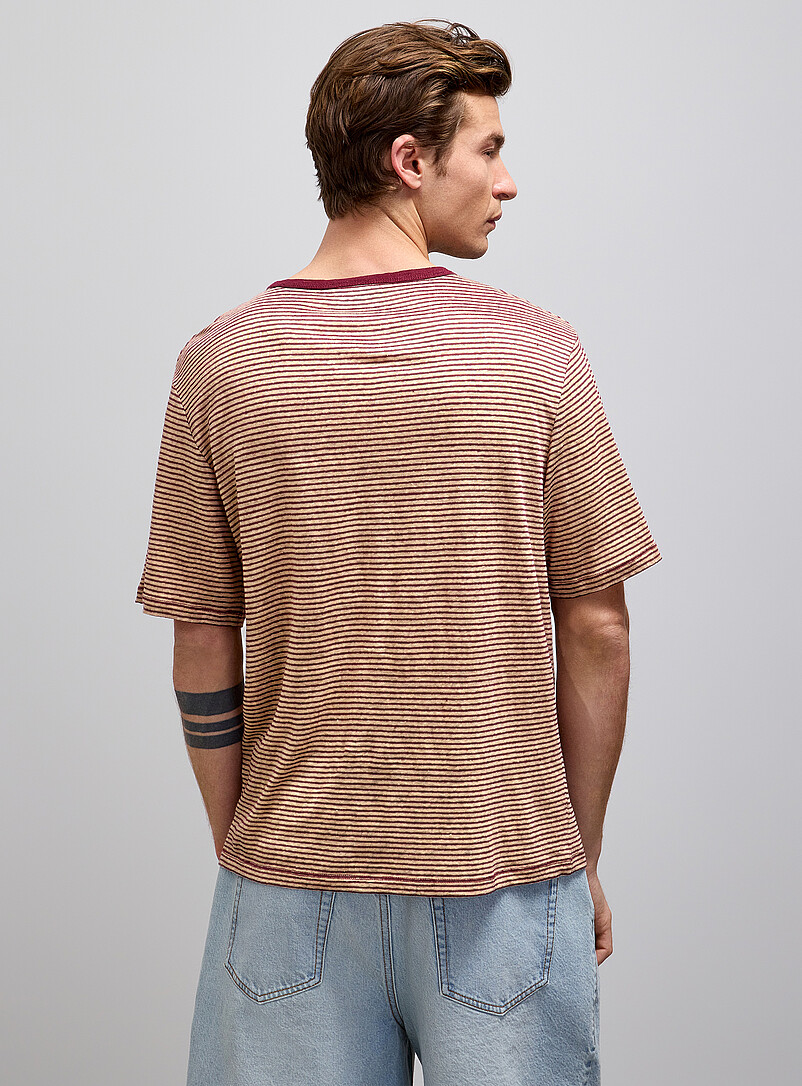 Le 31: Le t-shirt jersey pur lin rayures binaires <b>Coupe confort</b> Bleu &agrave; motifs pour homme