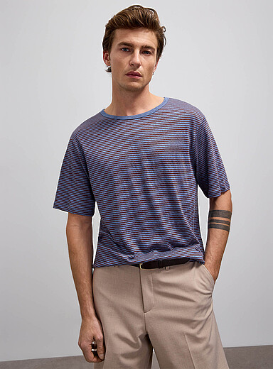 Le t-shirt jersey pur lin rayures binaires <b>Coupe confort</b>