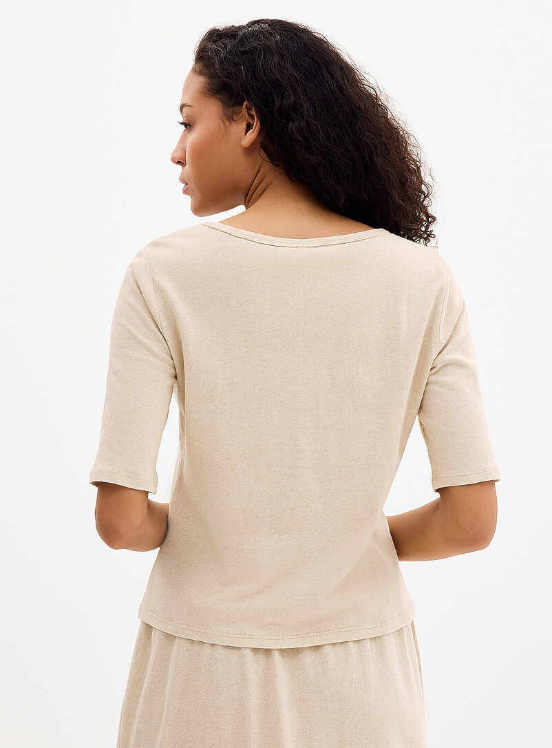 Miiyu: Le t-shirt carr&eacute; lin l&eacute;ger Ivoire - Beige cr&egrave;me pour femme