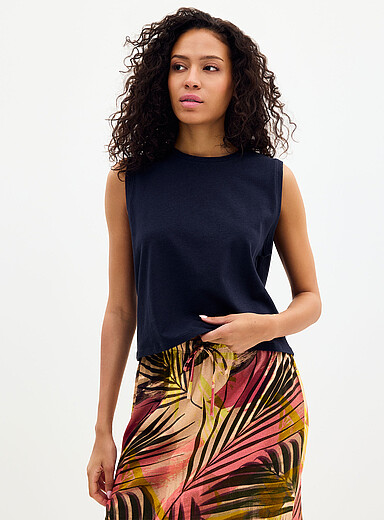 Miiyu Navy/Midnight Blue Light linen boxy-fit cami for women