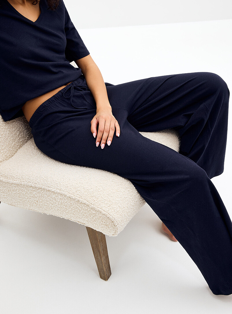 Miiyu: Le pantalon pyjama lin l&eacute;ger Orange &agrave; motifs pour femme