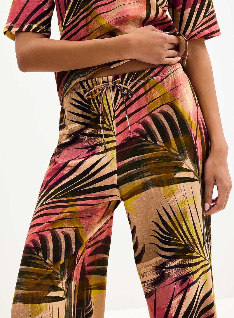 Miiyu Patterned Orange Light linen pyjama pant for women
