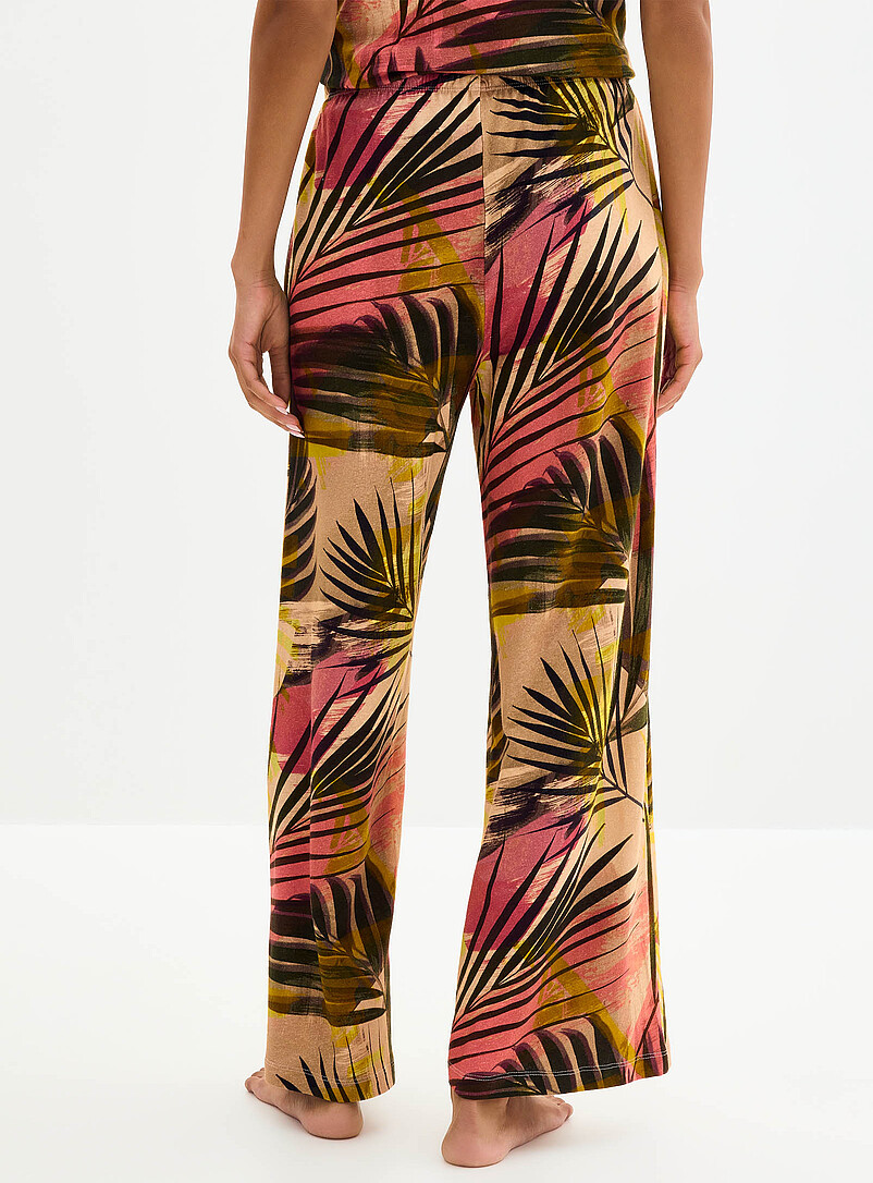 Miiyu: Le pantalon pyjama lin l&eacute;ger Orange &agrave; motifs pour femme
