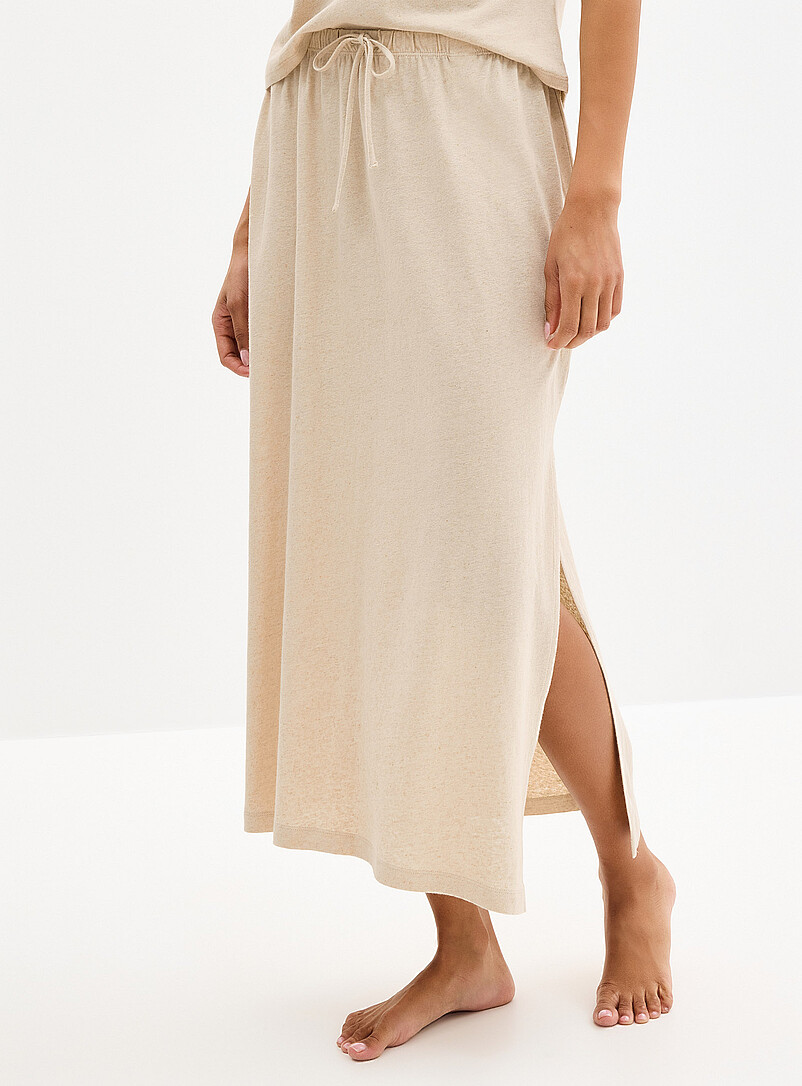 Miiyu Patterned Orange Light linen maxi skirt for women