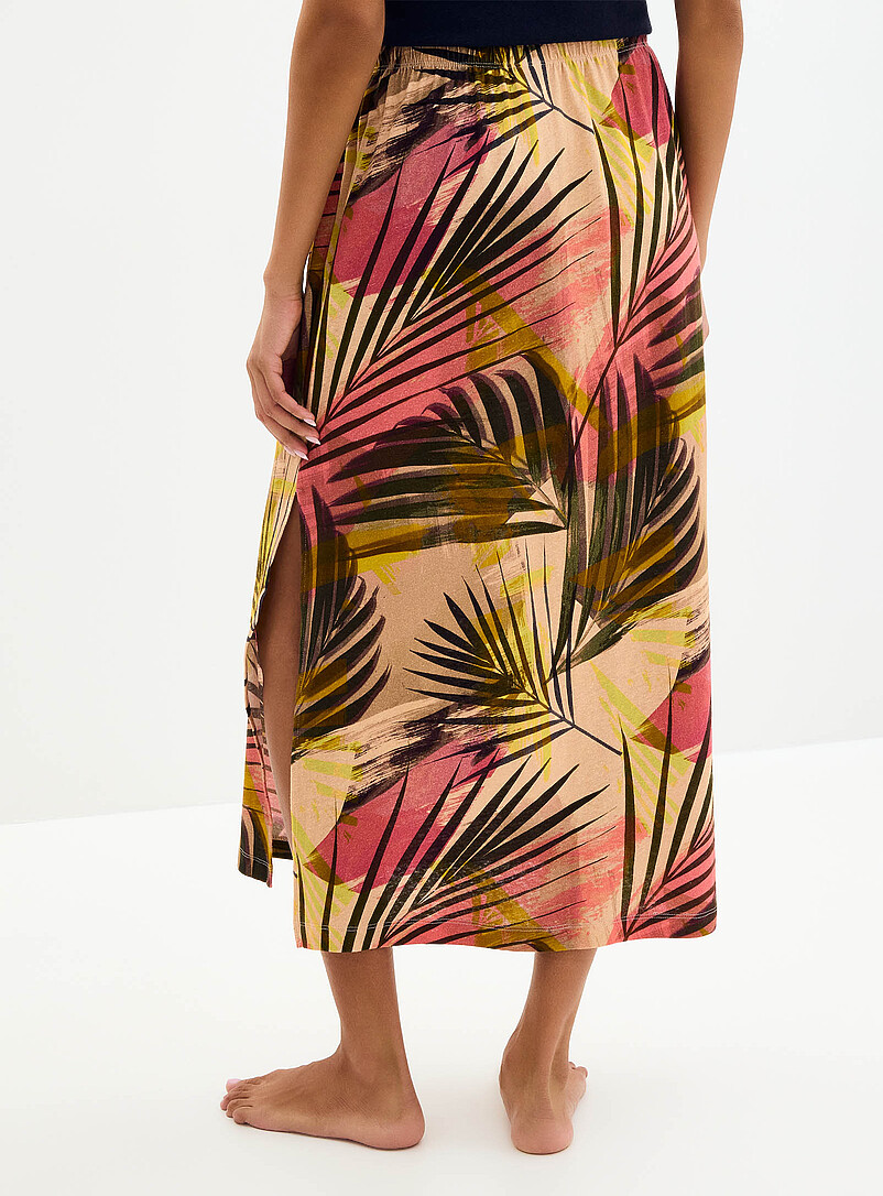 Miiyu Patterned Orange Light linen maxi skirt for women