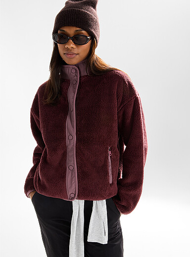 I.FIV5 Burgundy Snap-button high-pile fleece jacket for women