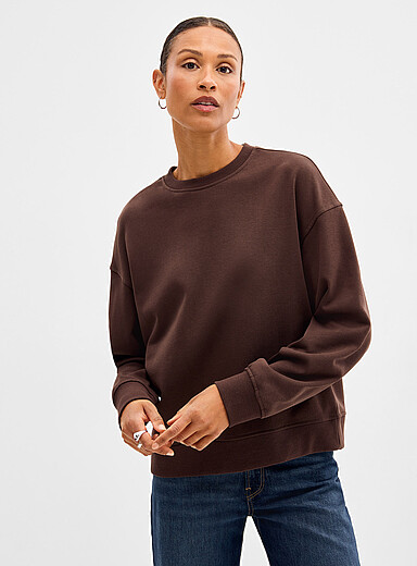 Contemporaine: Le sweat ample uni envers ratin&eacute;  Chocolat - Espresso pour femme