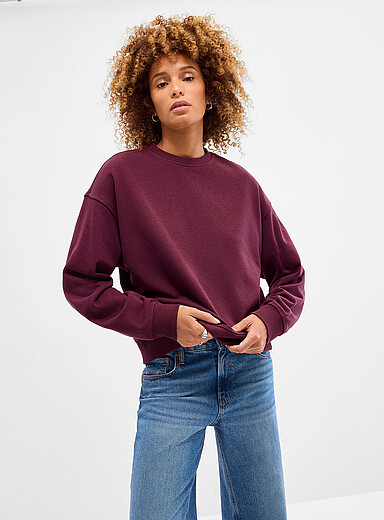 Contemporaine Burgundy Terry underside solid loose sweatshirt for women