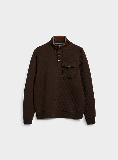 Le 31 Brown Stand collar quilted sweatshirt for men