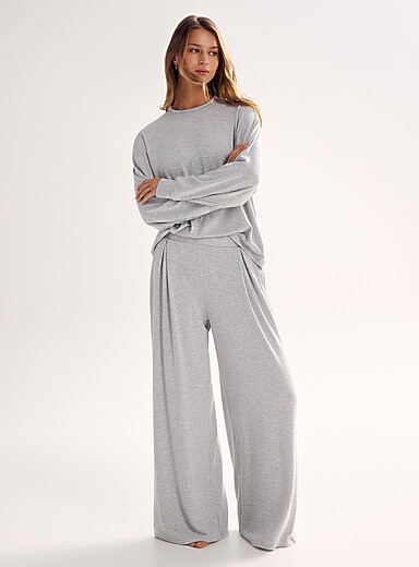 Miiyu Grey Fine ribbing pleated lounge pant for women