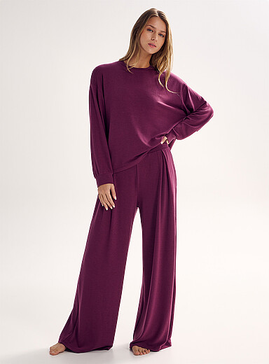 Miiyu Grape/Dark Crimson Fine ribbing pleated lounge pant for women