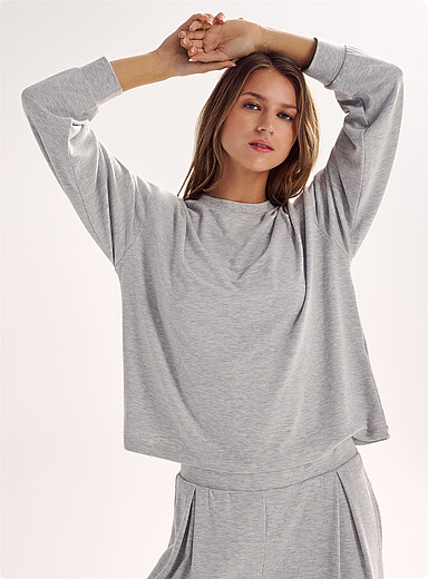 Miiyu Grey Mini-ribbing crew-neck long-sleeve T-shirt for women