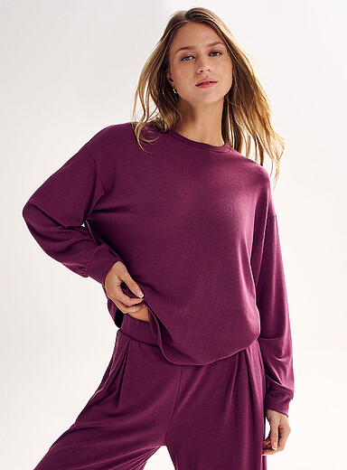 Miiyu: Le t-shirt col rond manches longues minic&ocirc;tes Raisin - Pourpre fonc&eacute; pour femme