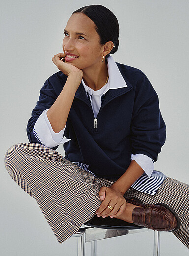 Zipped mock-neck French terry sweatshirt