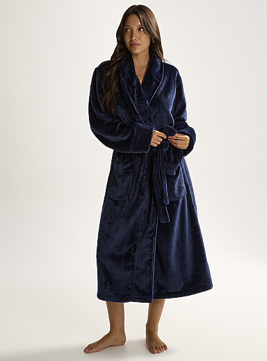 Miiyu Navy/Midnight Blue Long soft plush robe <b>Christmas Collection</b> for women