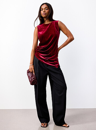 Contemporaine Burgundy Asymmetrical velvet cami for women